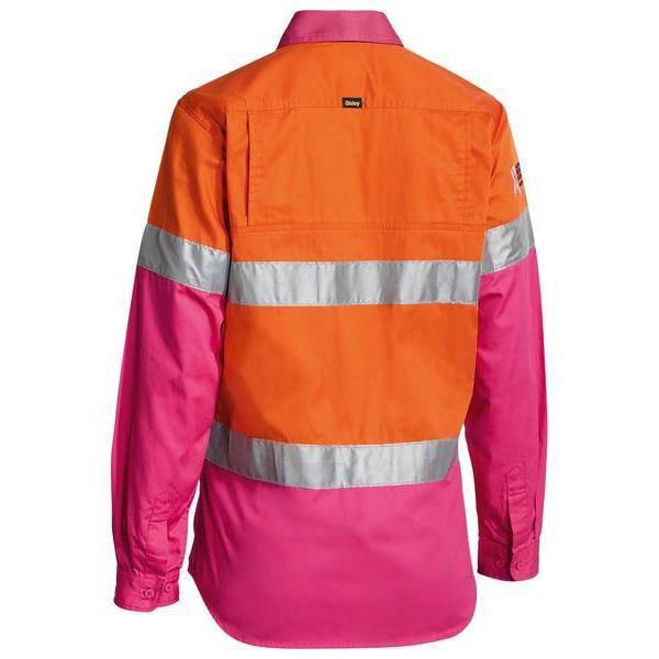 Bisley Womens Taped HiVis Cool Lightweight Long Sleeve Drill Shirt - BL6696T-Queensland Workwear Supplies