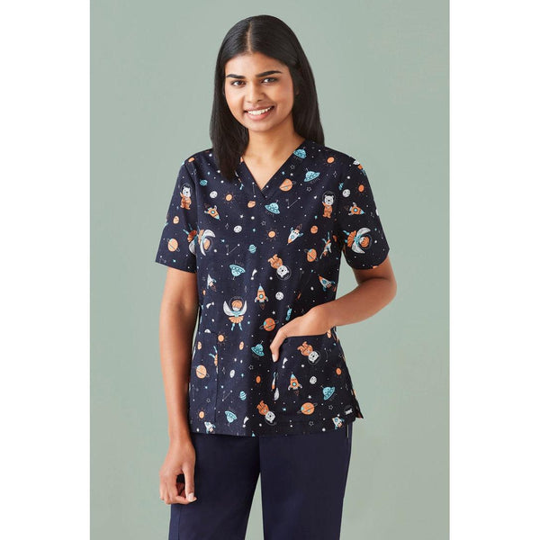 BizCare Womens Space Party Scrub Top - CST148LS-Queensland Workwear Supplies