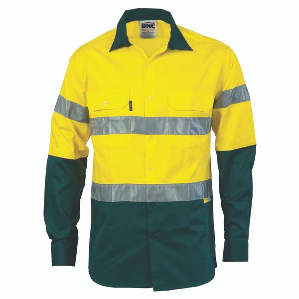 DNC Taped HiVis 2-Tone Long Sleeve Drill Shirt - 3536-Queensland Workwear Supplies