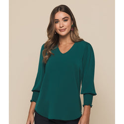 Gloweave V Neck Shirred Cuff Top - 1803WZ