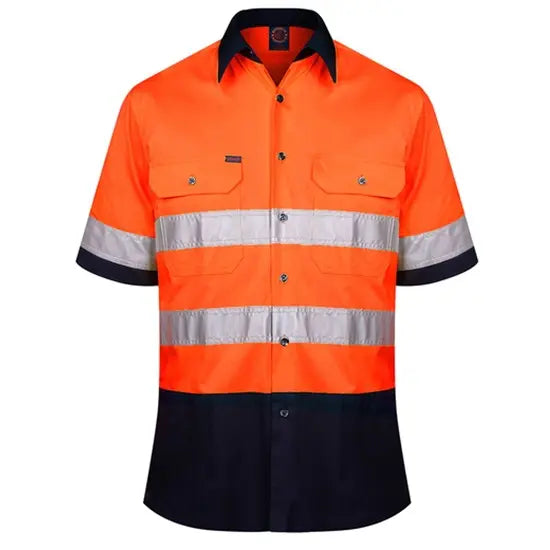 Ritemate 2 Tone Open Front, Short Sleeved Shirt with 3M Reflective Tape - RM1050RS-Queensland Workwear Supplies