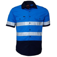 Ritemate 2 Tone Open Front, Short Sleeved Shirt with 3M Reflective Tape - RM1050RS-Queensland Workwear Supplies