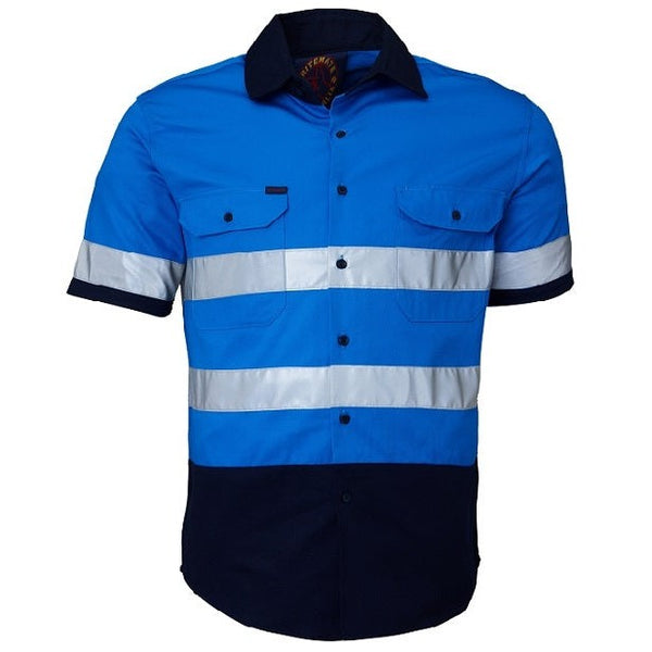 Ritemate 2 Tone Open Front, Short Sleeved Shirt with 3M Reflective Tape - RM1050RS-Queensland Workwear Supplies