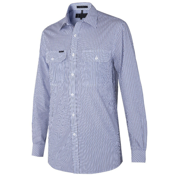 Ritemate Pilbara Mens Yarn Dyed, Stripe, Dual Pocket, Long Sleeve Shirt - RMPC058-Queensland Workwear Supplies