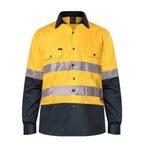 Ritemate Two Tone Open Front, Long Sleeved Shirt with 3M Reflective Tape - RM1050R-Queensland Workwear Supplies