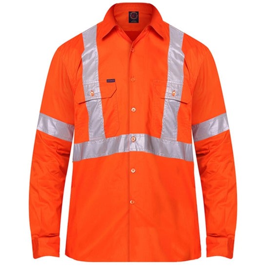 Ritemate Vented Open Front Long Sleeve 3M Tape "X" Design Shirts - RM109VXR-Queensland Workwear Supplies