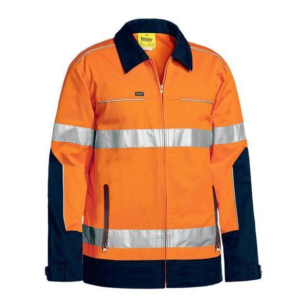 Bisley Taped HiVis Unisex Drill Jacket With Liquid Repellent Finish - BJ6917T-Queensland Workwear Supplies