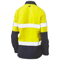 Bisley Womens Taped HiVis Stretch V-Neck Closed Front Long Sleeve Shirt - BLC6064T-Queensland Workwear Supplies