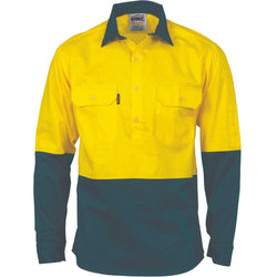 DNC HiVis 2-Tone Closed Front Long Sleeve Drill Shirt with Gusset Sleeve - 3834