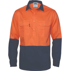 DNC HiVis 2-Tone Closed Front Long Sleeve Drill Shirt with Gusset Sleeve - 3834