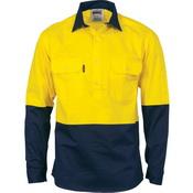 DNC HiVis 2-Tone Cool-Breeze Close Front Long Sleeve Cotton Shirt - 3934-Queensland Workwear Supplies