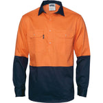 DNC HiVis 2-Tone Cool-Breeze Close Front Long Sleeve Cotton Shirt - 3934-Queensland Workwear Supplies