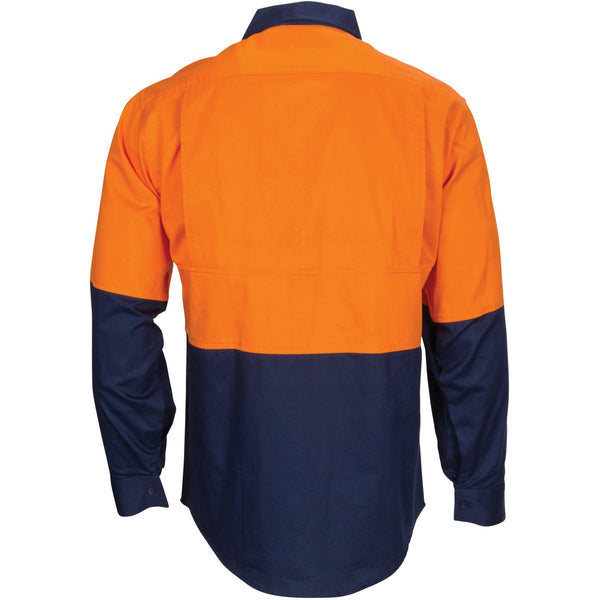 DNC HiVis 2-Tone Cool-Breeze Regular Weight Gusset Long Sleeve Cotton Shirt - 3781-Queensland Workwear Supplies