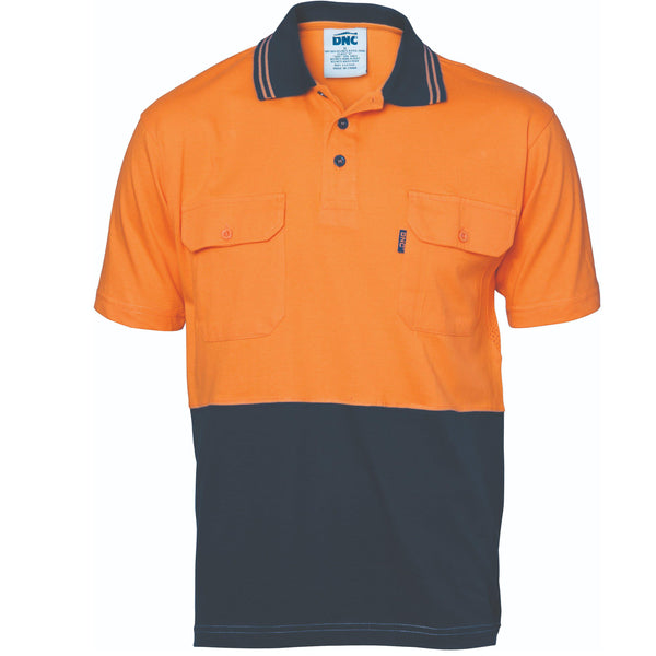 DNC HiVis 2-Tone Jersey Twin Pocket Short Sleeve Cotton Polo - 3943-Queensland Workwear Supplies