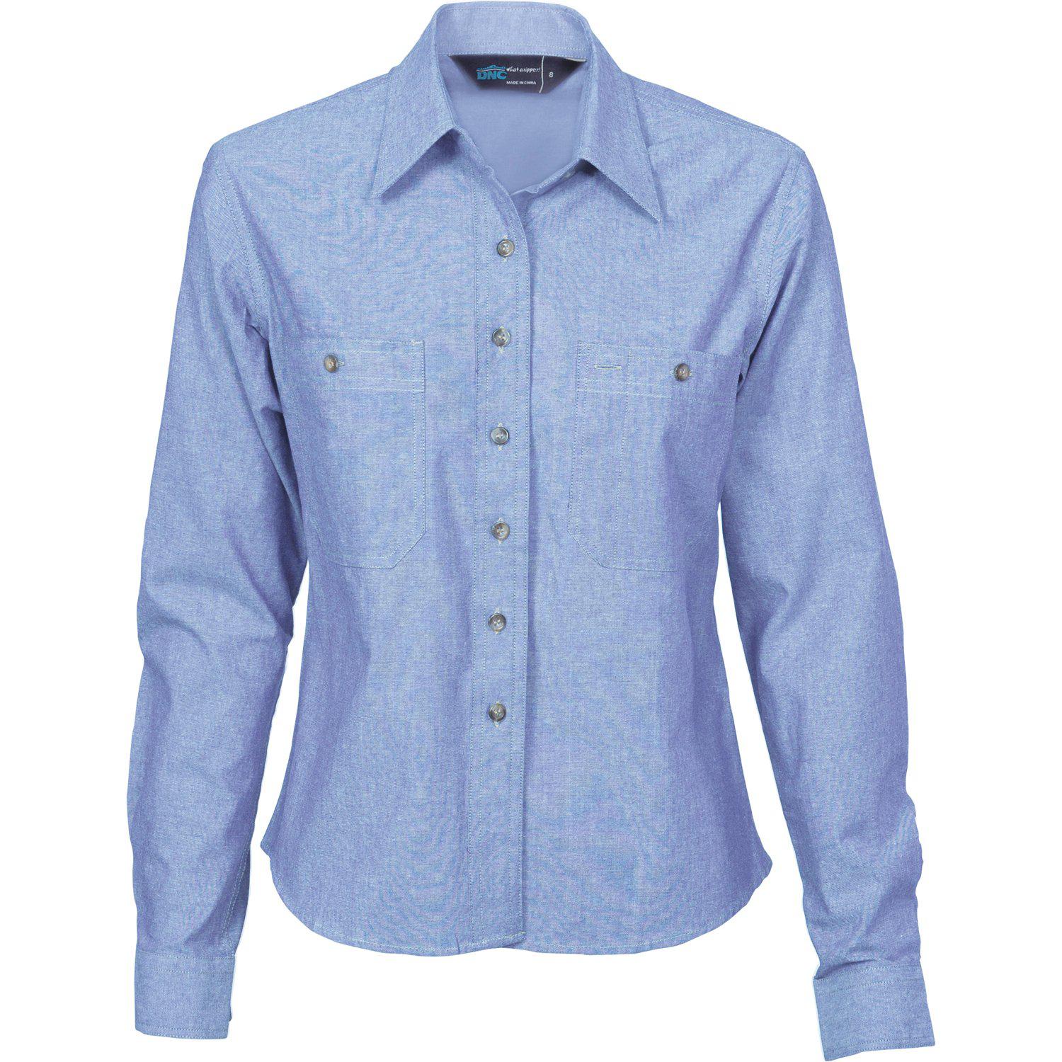 Premier Ladies Organic Fairtrade Long Sleeve Chambray Shirt - PR347 -  Direct Workwear