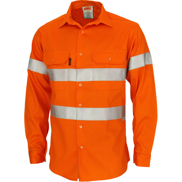 DNC Patron Saint Taped HiVis Flame Retardant & Arc Rated Long Sleeve Mens Shirt - 3405-Queensland Workwear Supplies