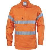 DNC Taped Closed Front Long Sleeve Cotton Drill Shirt - 3848-Queensland Workwear Supplies