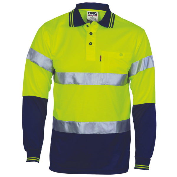 DNC Taped HiVis 2-Tone Cool-Breathe Long Sleeve Polo Shirt - 3716-Queensland Workwear Supplies