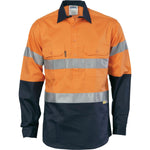 DNC Taped HiVis 2- Tone Cool-Breeze Close Front Long Sleeve Cotton Shirt - 3949-Queensland Workwear Supplies