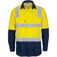 DNC Taped HiVis 2-Tone Cool-Breeze Light Weight Long Sleeve Cotton Shirt - 3747-Queensland Workwear Supplies