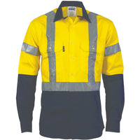 DNC Taped HiVis 2-Tone Long Sleeve Drill Shirt - 3983-Queensland Workwear Supplies