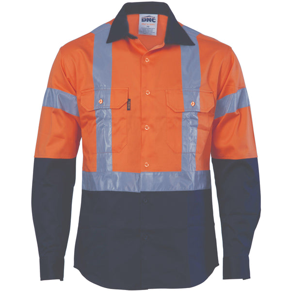 DNC Taped HiVis 2-Tone Long Sleeve Drill Shirt - 3983-Queensland Workwear Supplies