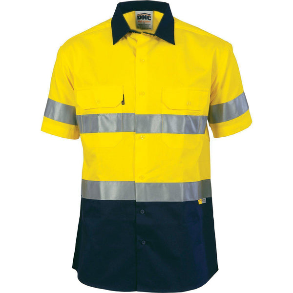 DNC Taped HiVis 2-Tone Short Sleeve Cotton Drill Shirt - 3833-Queensland Workwear Supplies