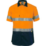 DNC Taped HiVis 2-Tone Short Sleeve Cotton Drill Shirt - 3833-Queensland Workwear Supplies