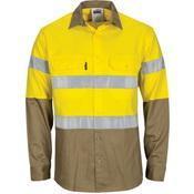 DNC Taped HiVis Cool-Breeze Light Weight Long Sleeve Cotton Gusset Shirt - 3784-Queensland Workwear Supplies