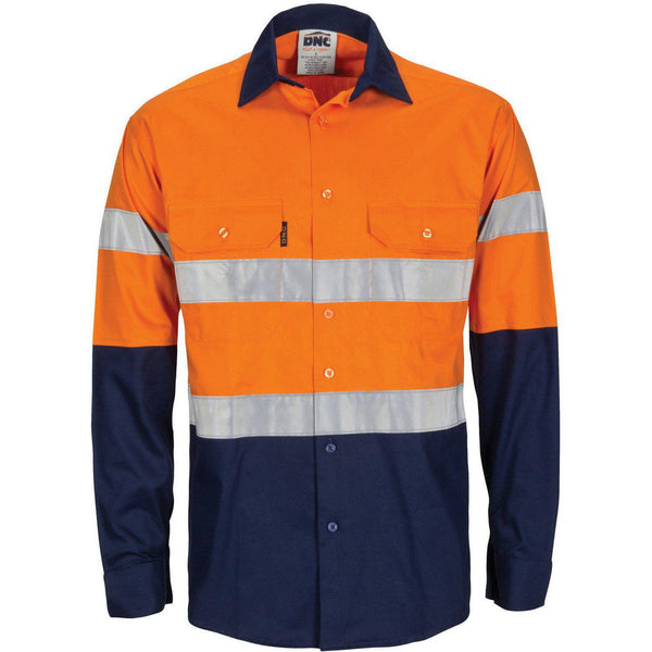 DNC Taped HiVis Cool-Breeze Light Weight Long Sleeve Cotton Gusset Shirt - 3784-Queensland Workwear Supplies