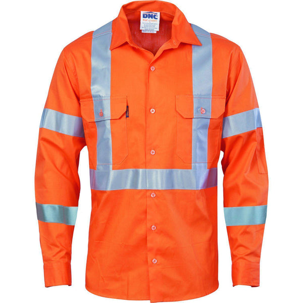 DNC Taped HiVis Cool-Breeze Long Sleeve Cotton Shirt NSW Rail Compliant - 3789-Queensland Workwear Supplies