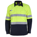 DNC Taped HiVis Flame Retardant & Arc HRC1 2-Tone Closed Front Lightweight Long Sleeve Cotton Shirt - 3447-Queensland Workwear Supplies