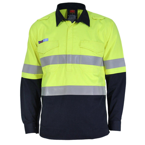 DNC Taped HiVis Flame Retardant & Arc HRC1 2-Tone Closed Front Lightweight Long Sleeve Cotton Shirt - 3447-Queensland Workwear Supplies