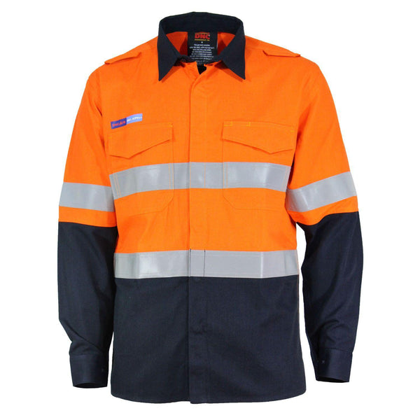 DNC Taped HiVis Flame Retardant & Arc HRC1 2-Tone Lightweight Long Sleeve Shirt - 3445-Queensland Workwear Supplies