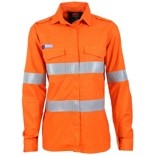 DNC Taped HiVis Flame Retardant & Arc Rated HRC2 Long Sleeve Womens Shirt - 3459-Queensland Workwear Supplies