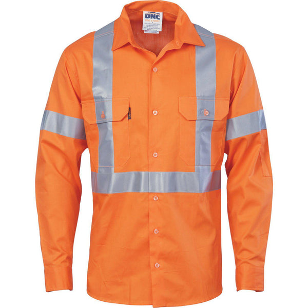 DNC Taped HiVis X-Back Long Sleeve Cotton Shirt - 3546-Queensland Workwear Supplies