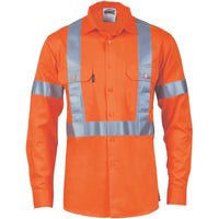 DNC Taped HiVis X-Back Long Sleeve Cotton Shirt - 3746-Queensland Workwear Supplies