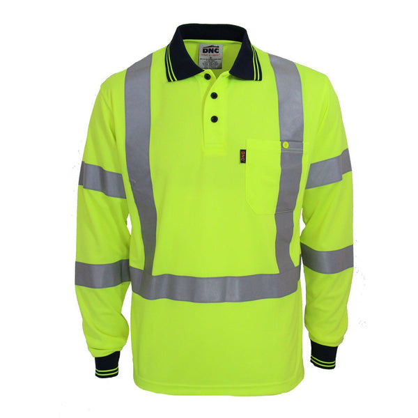 DNC Taped HiVis X-Back Long Sleeve Polo - 3710-Queensland Workwear Supplies