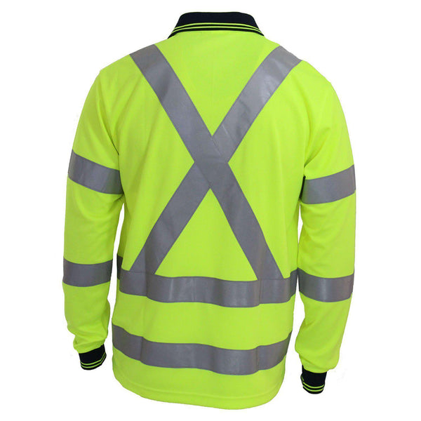 DNC Taped HiVis X-Back Long Sleeve Polo - 3710-Queensland Workwear Supplies