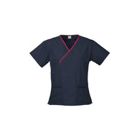 Fashion Biz Ladies Contrast Crossover Scrubs Top - H10722-Queensland Workwear Supplies