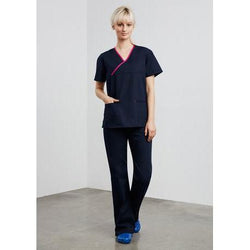 Fashion Biz Ladies Contrast Crossover Scrubs Top - H10722