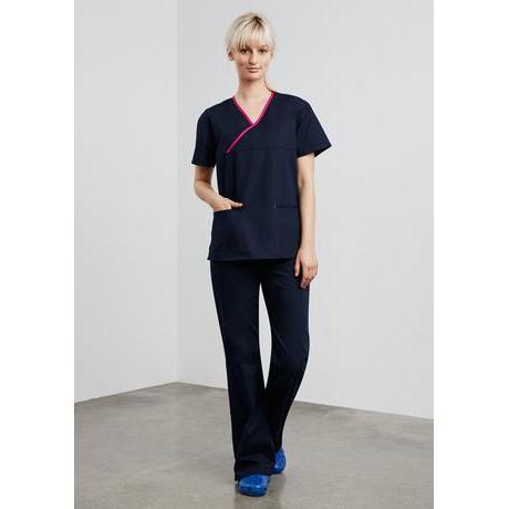 Fashion Biz Ladies Contrast Crossover Scrubs Top - H10722-Queensland Workwear Supplies